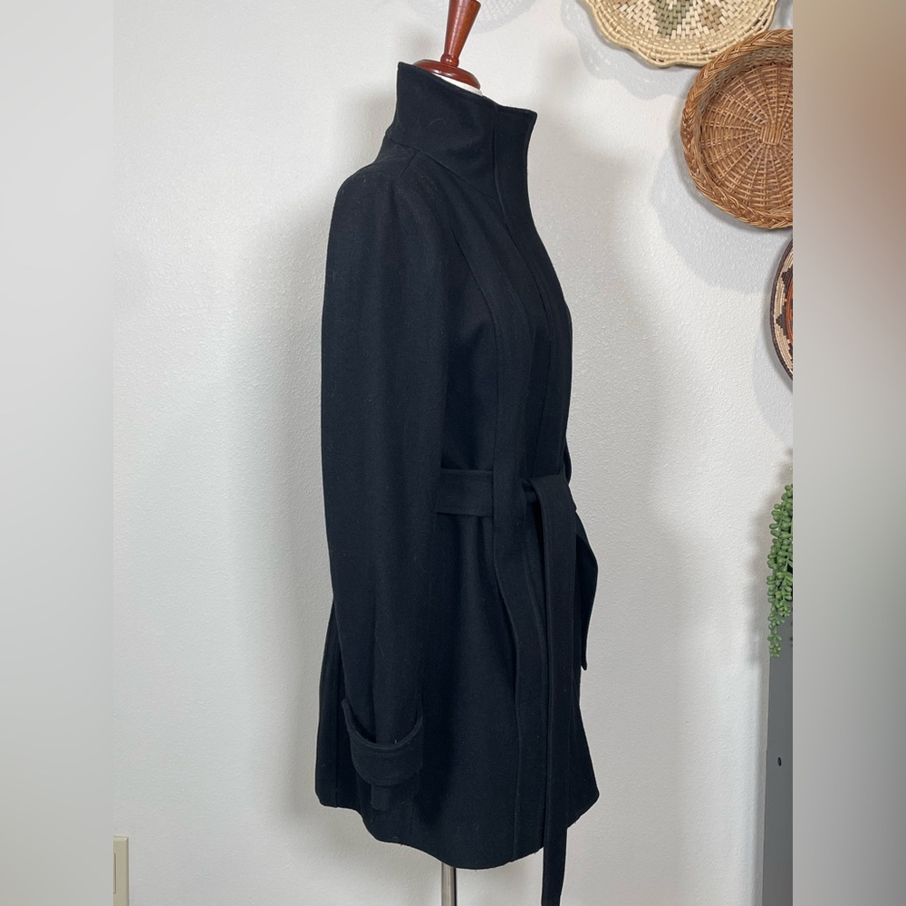 Beautiful Calvin Klein Wool Tie Waist Dress Coat Black Size 6 - Picture 2 of 16